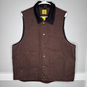 Cuernos Canvas Work Vest Mens Large Brown Quilted Lined Western Rugged Outdoor